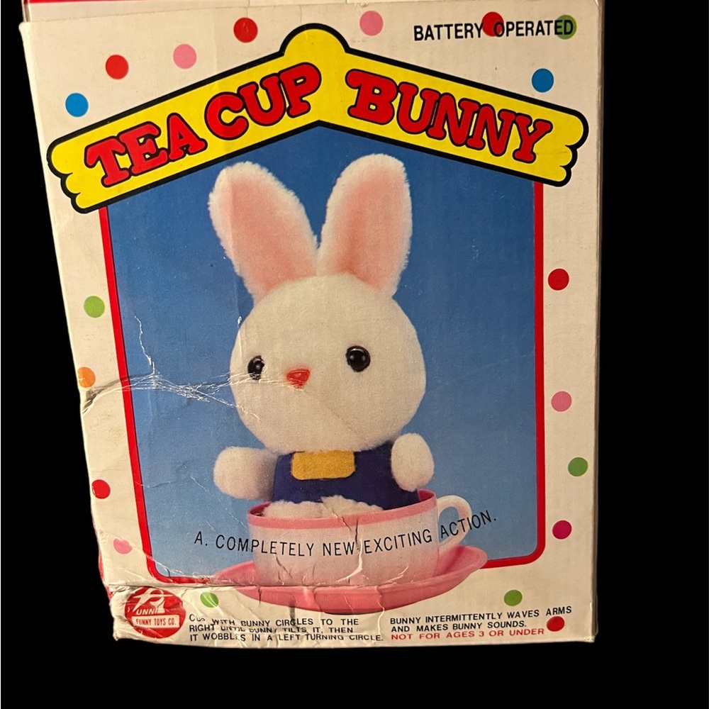 Rare Vintage mid 1980s Tea Cup Bunny battery operated toy Nostalgic